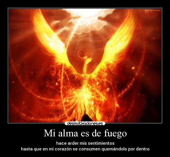 Mi alma es de fuego - hace arder mis sentimientos
hasta que en mi corazón se consumen quemándolo por dentro
