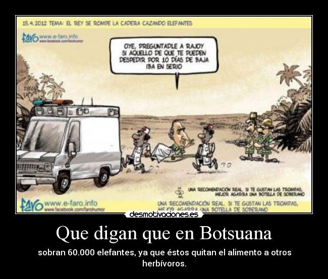 Que digan que en Botsuana - sobran 60.000 elefantes, ya que éstos quitan el alimento a otros herbívoros.