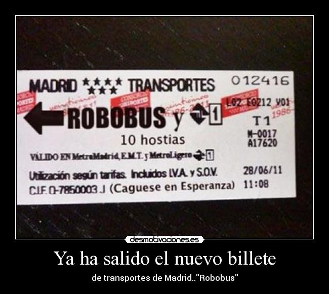 Ya ha salido el nuevo billete - de transportes de Madrid..Robobus