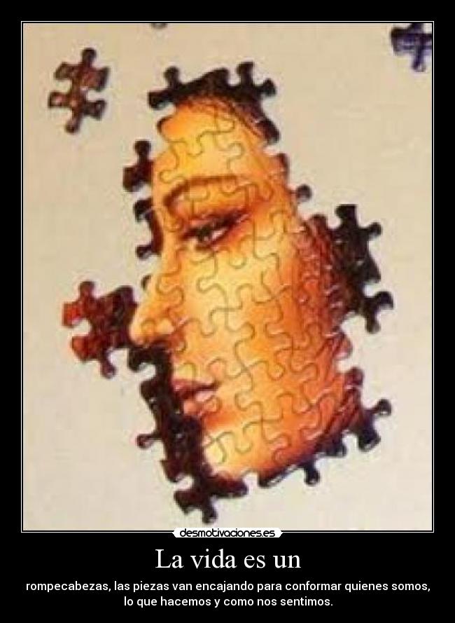 La vida es un - rompecabezas, las piezas van encajando para conformar quienes somos,
lo que hacemos y como nos sentimos.