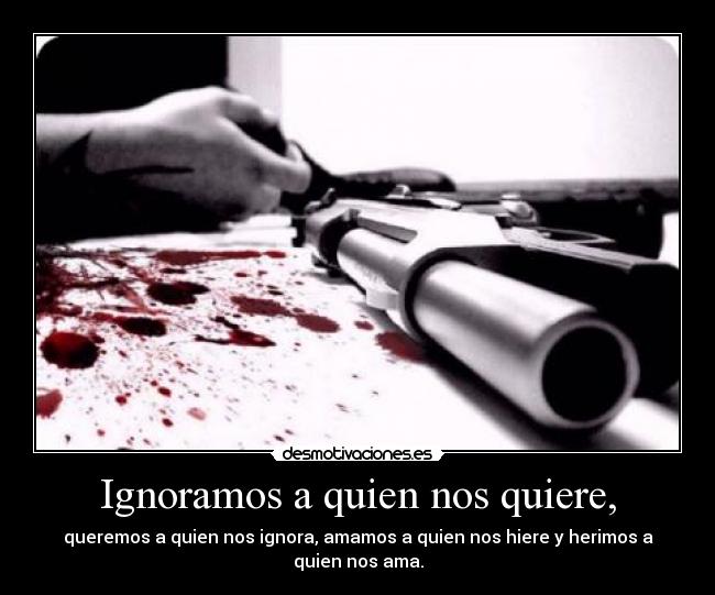 Ignoramos a quien nos quiere, - queremos a quien nos ignora, amamos a quien nos hiere y herimos a quien nos ama.