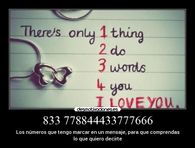 833 778844433777666 - Los números que tengo marcar en un mensaje, para que comprendas
lo que quiero decirte