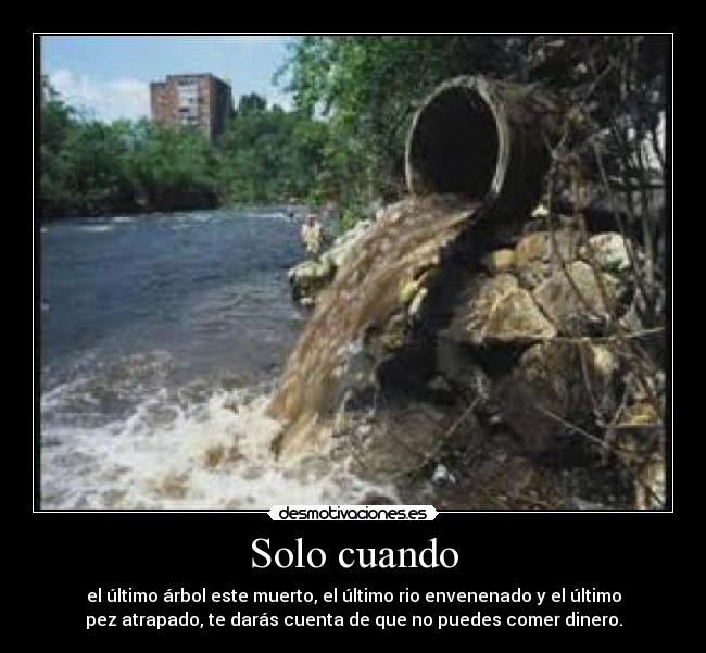 Solo cuando - el último árbol este muerto, el último rio envenenado y el último
pez atrapado, te darás cuenta de que no puedes comer dinero.