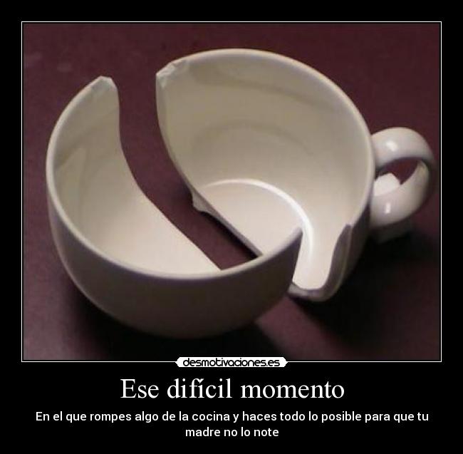 Ese difícil momento - En el que rompes algo de la cocina y haces todo lo posible para que tu
madre no lo note