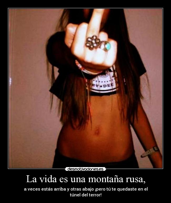 La vida es una montaña rusa, - a veces estás arriba y otras abajo ¡pero tú te quedaste en el túnel del terror!