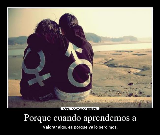 Porque cuando aprendemos a - Valorar algo, es porque ya lo perdimos.