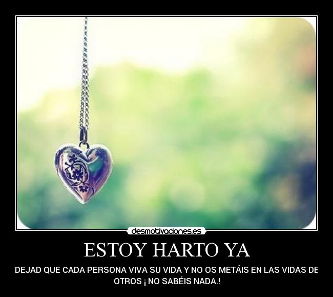 ESTOY HARTO YA - DEJAD QUE CADA PERSONA VIVA SU VIDA Y NO OS METÁIS EN LAS VIDAS DE
OTROS ¡ NO SABÉIS NADA.!