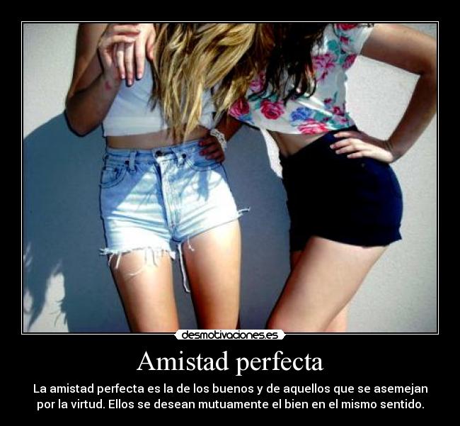 Amistad perfecta - La amistad perfecta es la de los buenos y de aquellos que se asemejan
por la virtud. Ellos se desean mutuamente el bien en el mismo sentido.