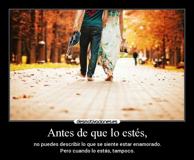 Antes de que lo estés, - no puedes describir lo que se siente estar enamorado.
Pero cuando lo estás, tampoco.