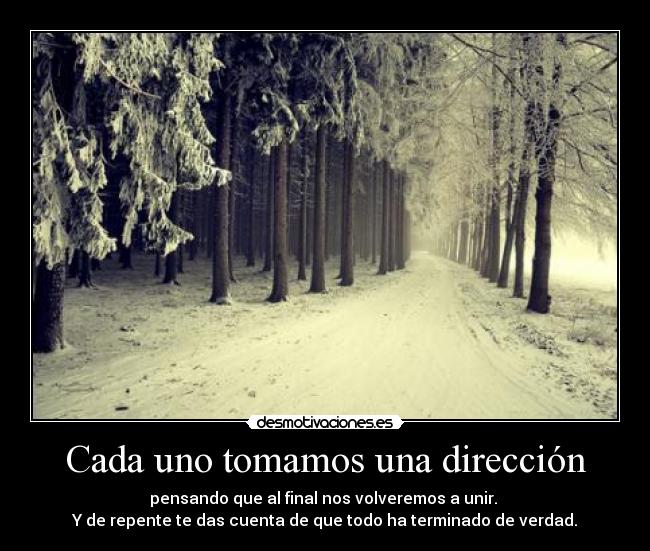 Cada uno tomamos una dirección - pensando que al final nos volveremos a unir.
Y de repente te das cuenta de que todo ha terminado de verdad.