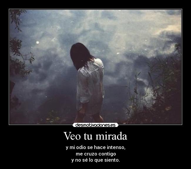 Veo tu mirada - y mi odio se hace intenso,
me cruzo contigo
y no sé lo que siento.