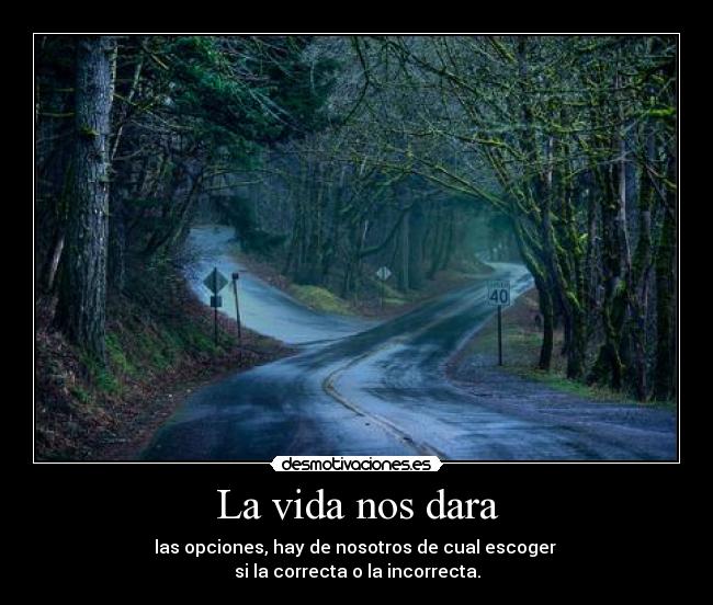 La vida nos dara - las opciones, hay de nosotros de cual escoger
si la correcta o la incorrecta.