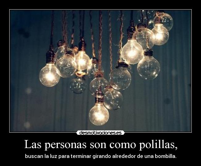 Las personas son como polillas, - buscan la luz para terminar girando alrededor de una bombilla.