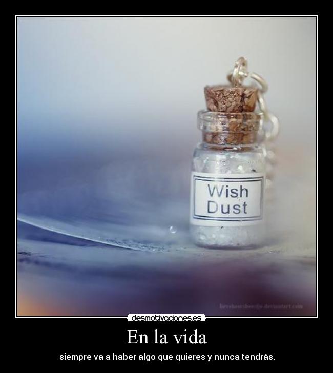 En la vida - siempre va a haber algo que quieres y nunca tendrás.