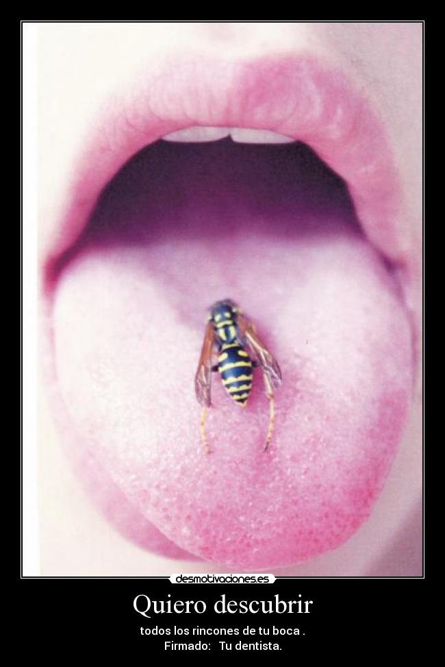 Quiero descubrir - todos los rincones de tu boca .
Firmado: Tu dentista.