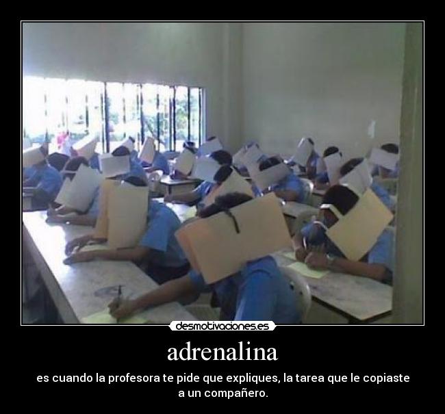 adrenalina - es cuando la profesora te pide que expliques, la tarea que le copiaste a un compañero.