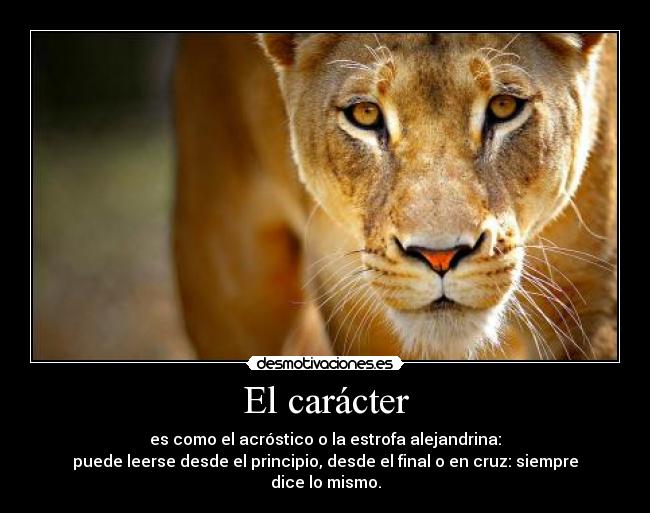El carácter - es como el acróstico o la estrofa alejandrina:
puede leerse desde el principio, desde el final o en cruz: siempre dice lo mismo.