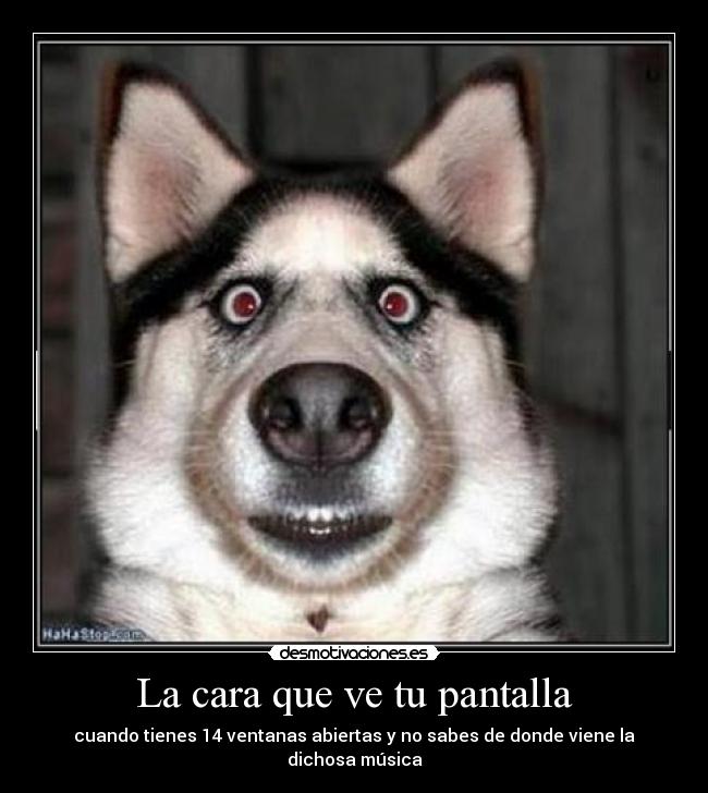 La cara que ve tu pantalla - cuando tienes 14 ventanas abiertas y no sabes de donde viene la dichosa música