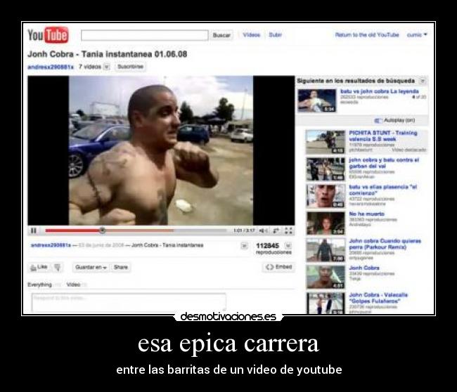 esa epica carrera - entre las barritas de un video de youtube