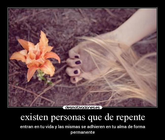 existen personas que de repente - entran en tu vida y las mismas se adhieren en tu alma de forma permanente