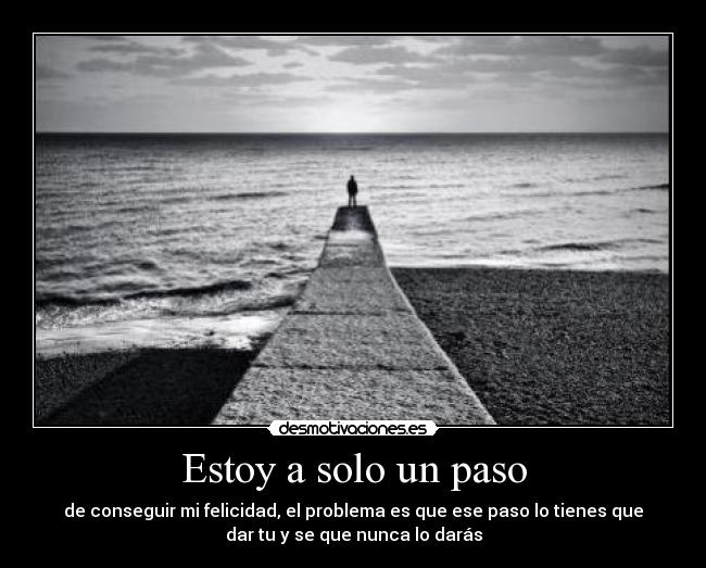 Estoy a solo un paso - de conseguir mi felicidad, el problema es que ese paso lo tienes que
dar tu y se que nunca lo darás