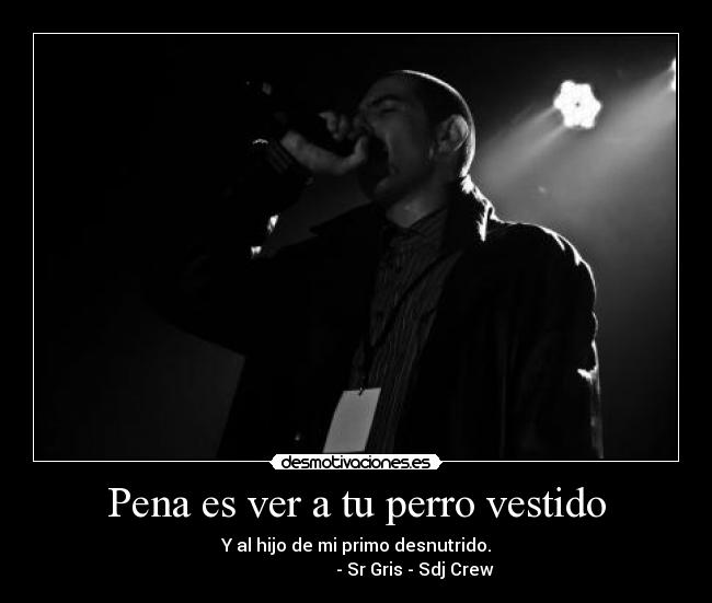 Pena es ver a tu perro vestido - Y al hijo de mi primo desnutrido.
- Sr Gris - Sdj Crew