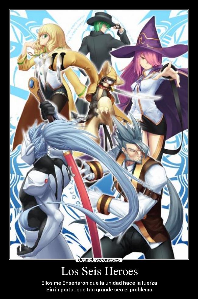 carteles anime blazblue videojuego hakumen nine platinum hazama jubei valkenhayn seis heroes desmotivaciones