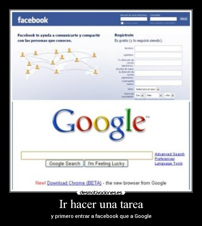 Ir hacer una tarea - y primero entrar a facebook que a Google