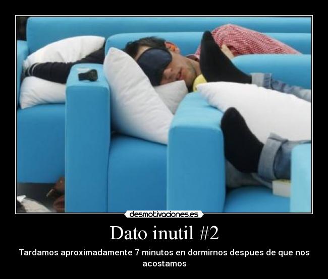 Dato inutil #2 - Tardamos aproximadamente 7 minutos en dormirnos despues de que nos acostamos