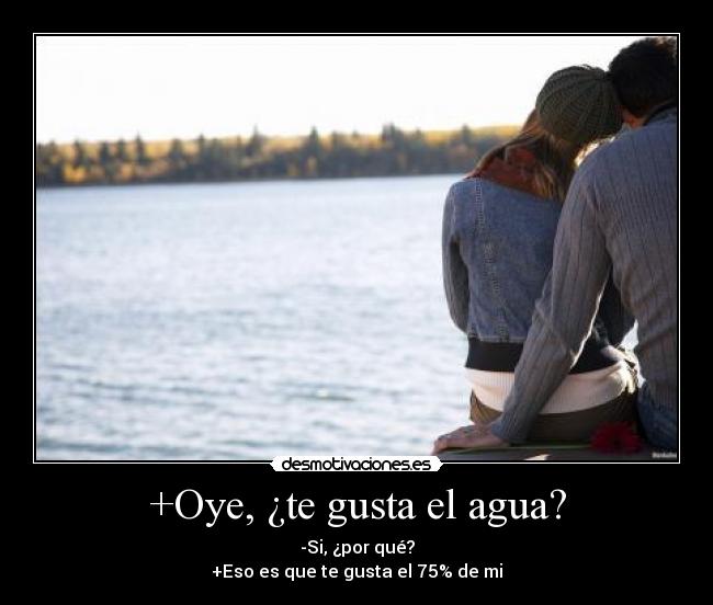 +Oye, ¿te gusta el agua? - -Si, ¿por qué?
+Eso es que te gusta el 75% de mi