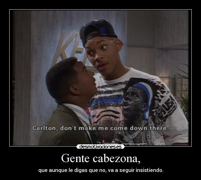 Gente cabezona, - que aunque le digas que no, va a seguir insistiendo.