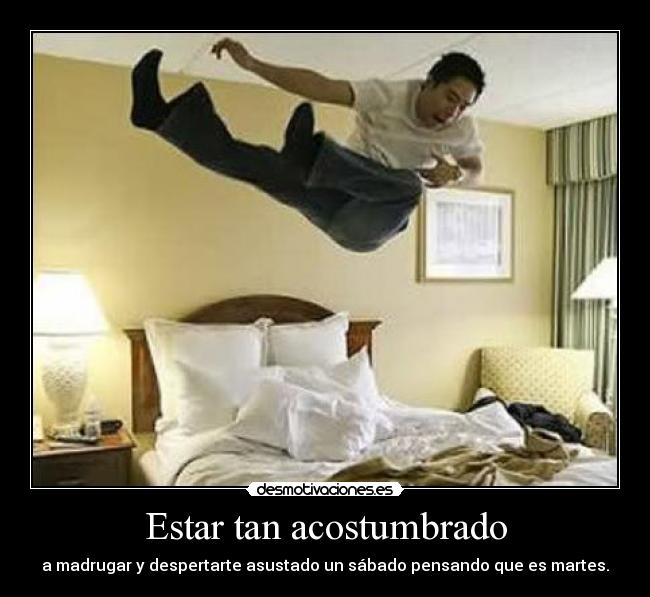 Estar tan acostumbrado - a madrugar y despertarte asustado un sábado pensando que es martes.