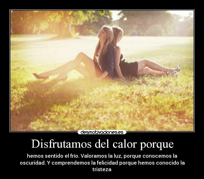 Disfrutamos del calor porque - hemos sentido el frío. Valoramos la luz, porque conocemos la
oscuridad. Y comprendemos la felicidad porque hemos conocido la
tristeza