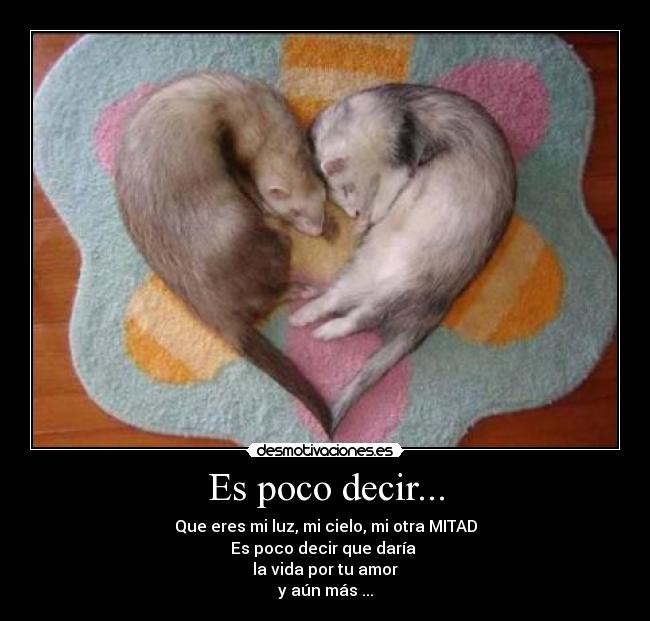 Es poco decir... - Que eres mi luz, mi cielo, mi otra MITAD
Es poco decir que daría
la vida por tu amor
y aún más ...