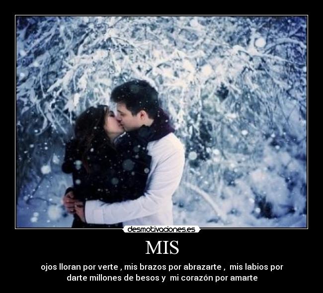 MIS - ojos lloran por verte , mis brazos por abrazarte , mis labios por
darte millones de besos y mi corazón por amarte