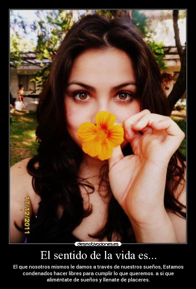 El sentido de la vida es... - El que nosotros mismos le damos a través de nuestros sueños, Estamos
condenados hacer libres para cumplir lo que queremos. a si que
aliméntate de sueños y llenate de placeres.