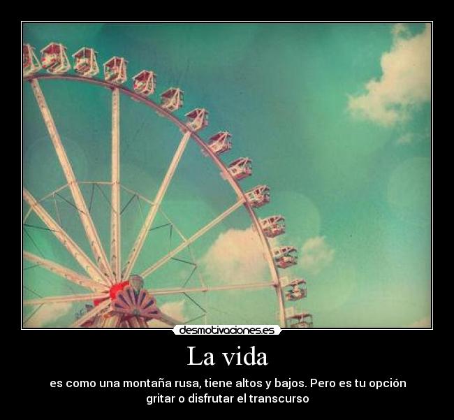 La vida - es como una montaña rusa, tiene altos y bajos. Pero es tu opción
gritar o disfrutar el transcurso