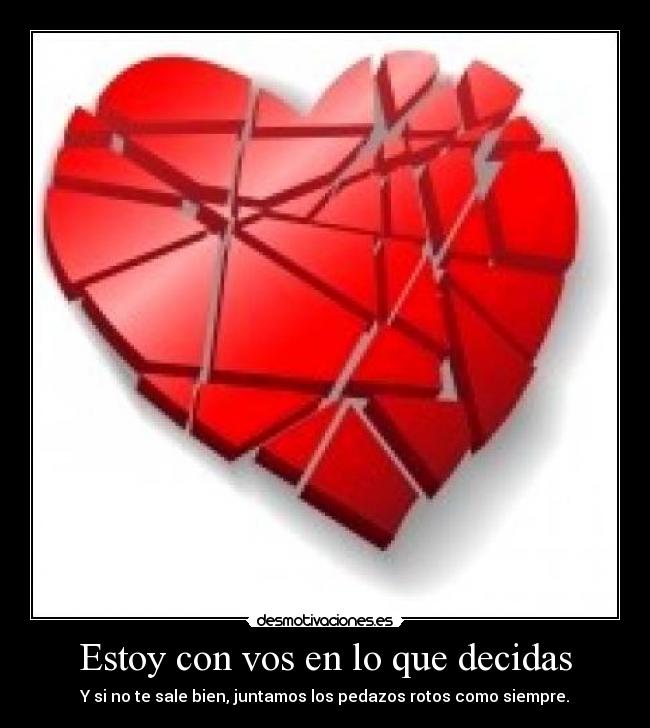 Estoy con vos en lo que decidas - Y si no te sale bien, juntamos los pedazos rotos como siempre.