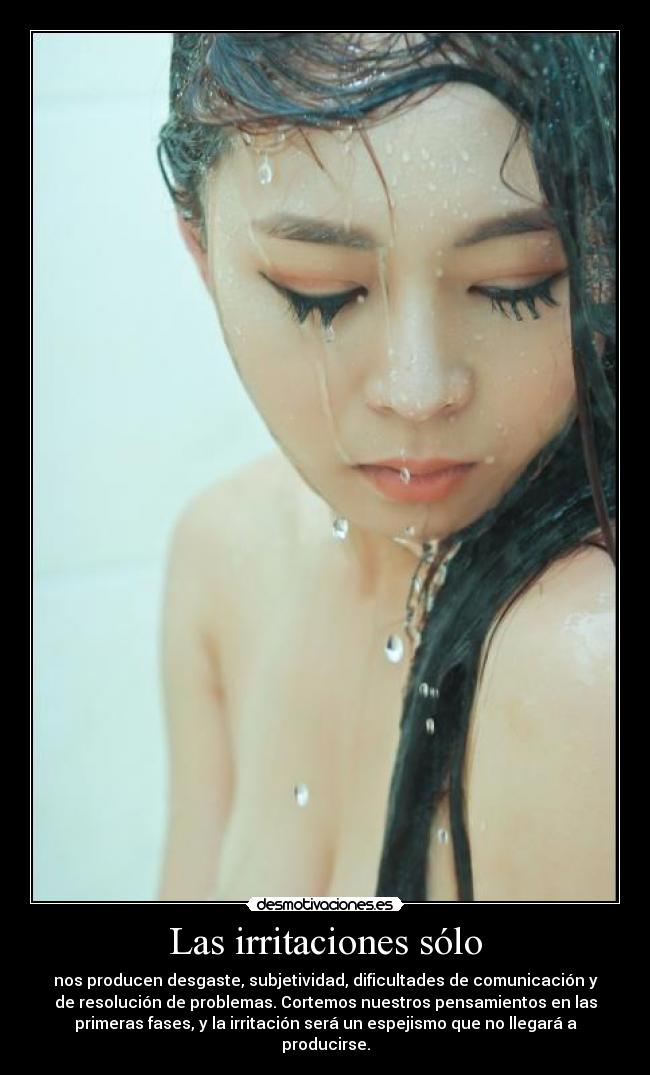 Las irritaciones sólo - nos producen desgaste, subjetividad, dificultades de comunicación y
de resolución de problemas. Cortemos nuestros pensamientos en las
primeras fases, y la irritación será un espejismo que no llegará a
producirse.