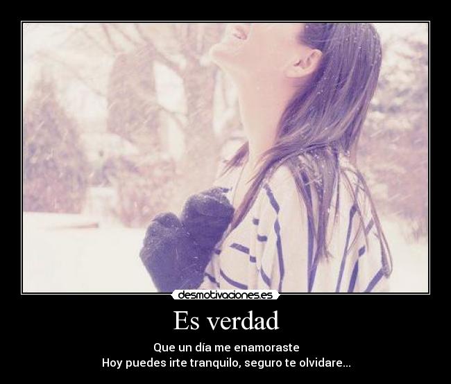 Es verdad - Que un día me enamoraste
Hoy puedes irte tranquilo, seguro te olvidare...