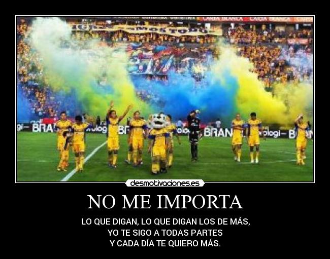 NO ME IMPORTA - LO QUE DIGAN, LO QUE DIGAN LOS DE MÁS,
YO TE SIGO A TODAS PARTES
Y CADA DÍA TE QUIERO MÁS.