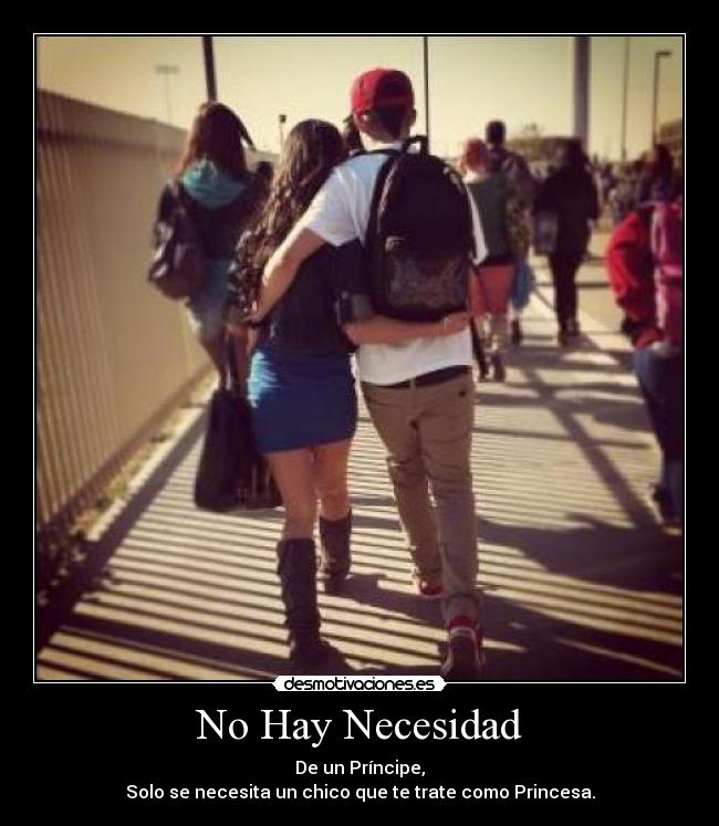 No Hay Necesidad - De un Príncipe,
Solo se necesita un chico que te trate como Princesa.