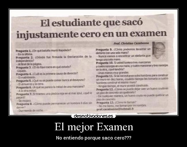 El mejor Examen - No entiendo porque saco cero???