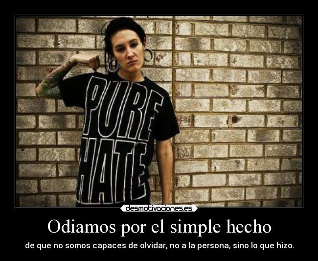 Odiamos por el simple hecho - de que no somos capaces de olvidar, no a la persona, sino lo que hizo.