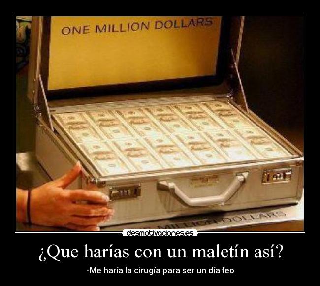 ¿Que harías con un maletín así? - -Me haría la cirugía para ser un día feo