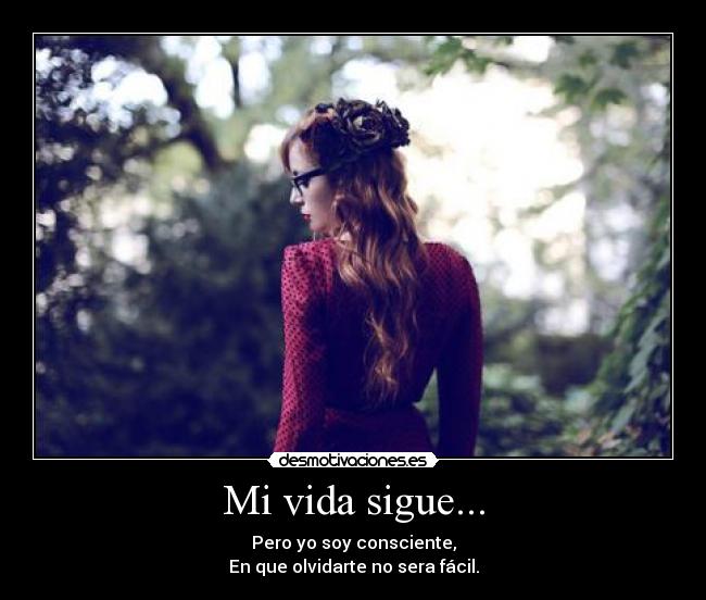 Mi vida sigue... - Pero yo soy consciente,
En que olvidarte no sera fácil.