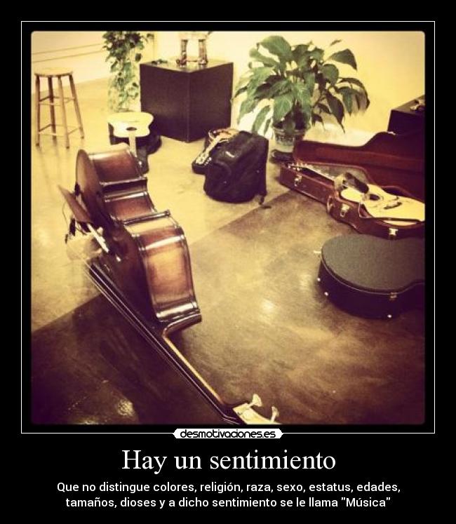 Hay un sentimiento - Que no distingue colores, religión, raza, sexo, estatus, edades,
tamaños, dioses y a dicho sentimiento se le llama Música