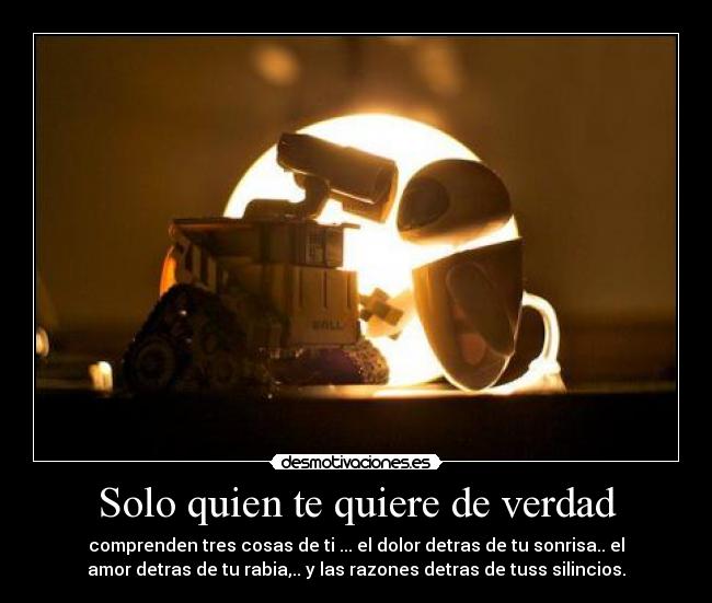 Solo quien te quiere de verdad - comprenden tres cosas de ti ... el dolor detras de tu sonrisa.. el
amor detras de tu rabia,.. y las razones detras de tuss silincios.