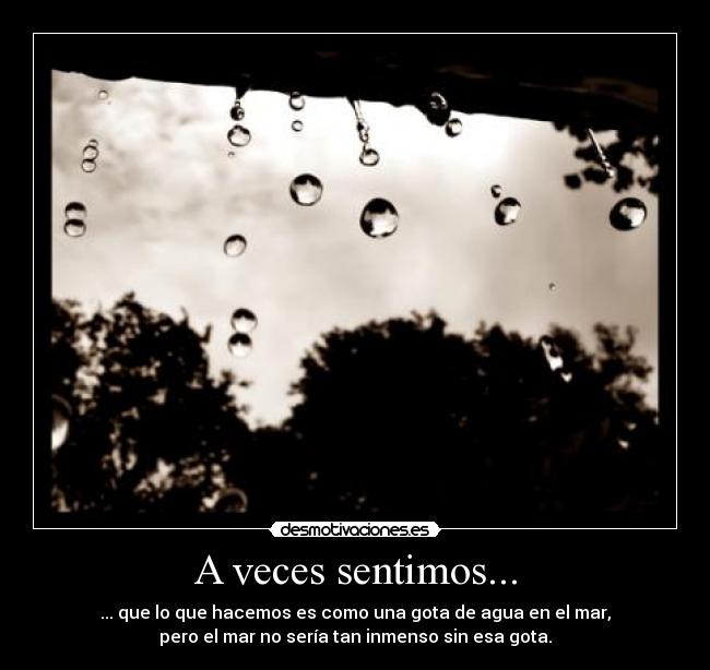 A veces sentimos... - ... que lo que hacemos es como una gota de agua en el mar,
pero el mar no sería tan inmenso sin esa gota.