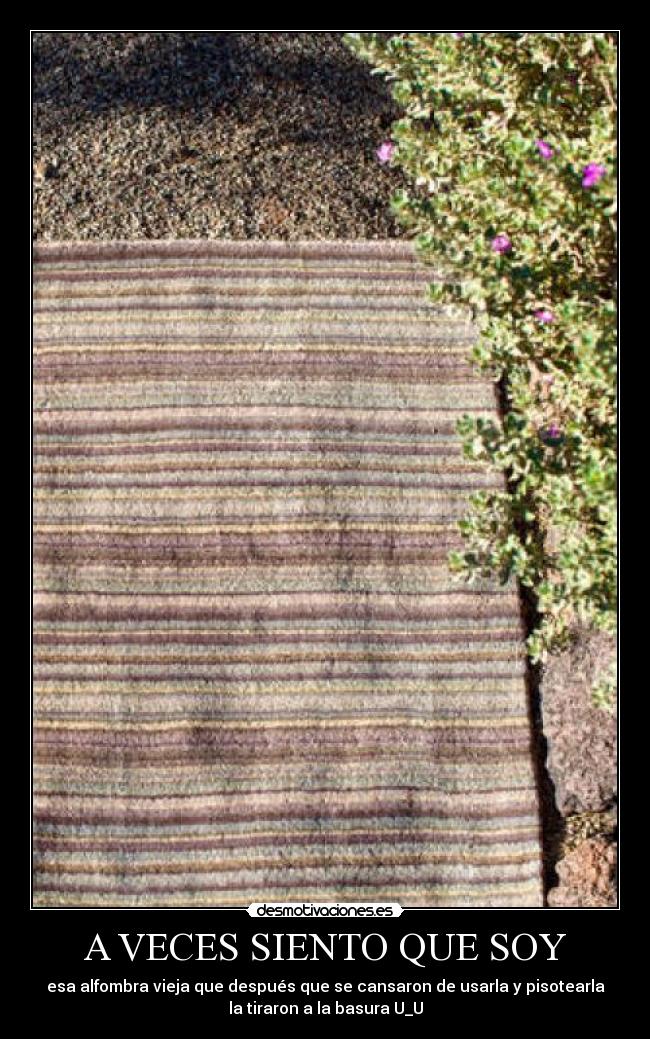 A VECES SIENTO QUE SOY - esa alfombra vieja que después que se cansaron de usarla y pisotearla
la tiraron a la basura U_U